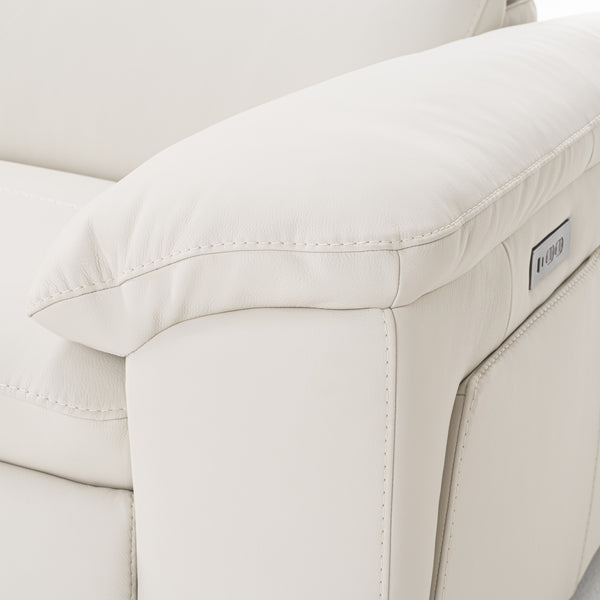 Gregory Modern Off-White Leather Sofa w/ 2 Recliners