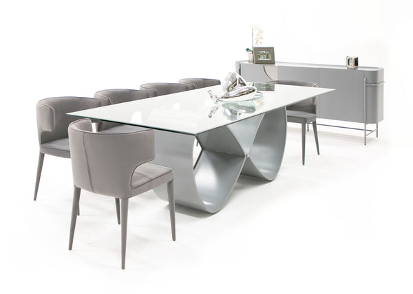 Modrest Hadley Glass & Matte Grey Dining Table Model VGGM-DT-CASTA-DT