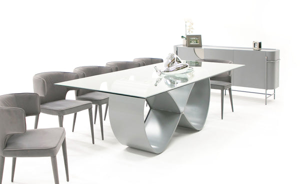 Modrest Hadley Glass & Matte Grey Dining Table Model VGGM-DT-CASTA-DT