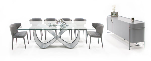 Modrest Hadley Glass & Matte Grey Dining Table Model VGGM-DT-CASTA-DT