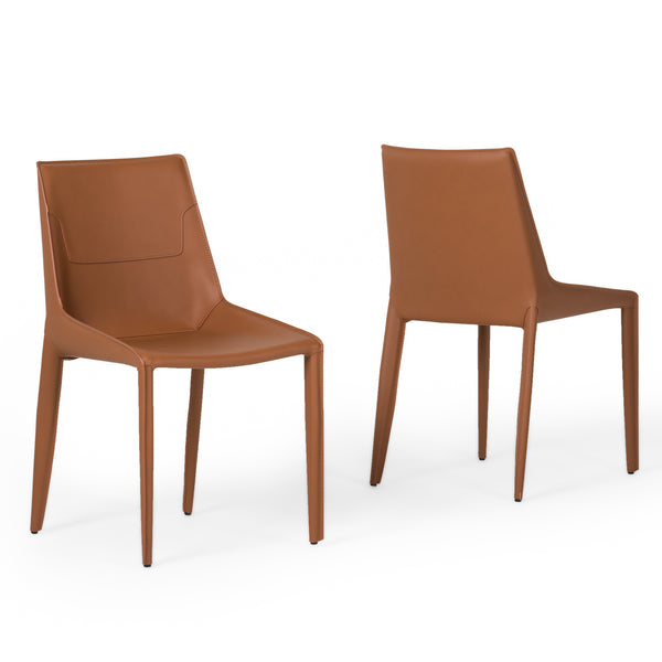 Modrest Halo Modern Cognac Saddle Leather Dining Chair Set Of Two Model VGYF-DC1113-BR-DC