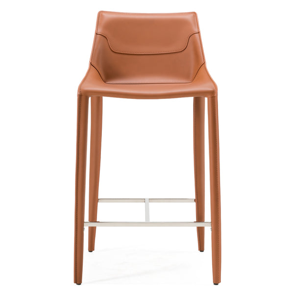 Modrest Halo Modern Cognac Saddle Leather Counter Stool Model VGYF-BS1113-BR-CS