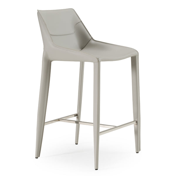 Modrest Halo Modern Light Grey Saddle Leather Counter Stool Model VGYF-BS1113-LTGR-CS