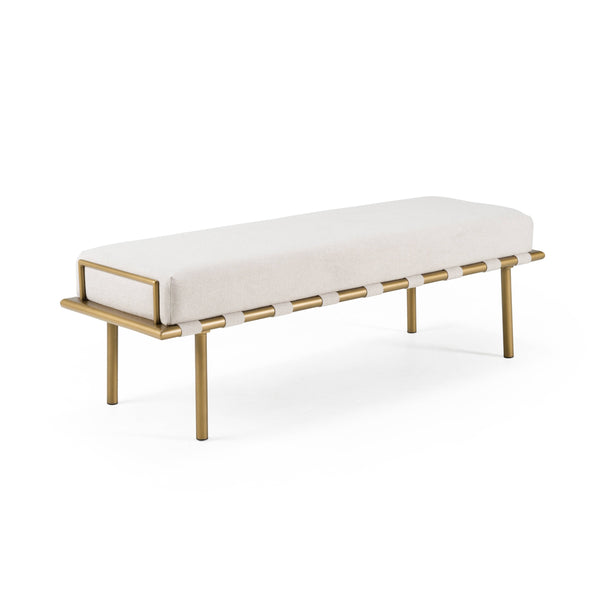 Hathaway Modern Beige Fabric + Antique Brass Dining Bench