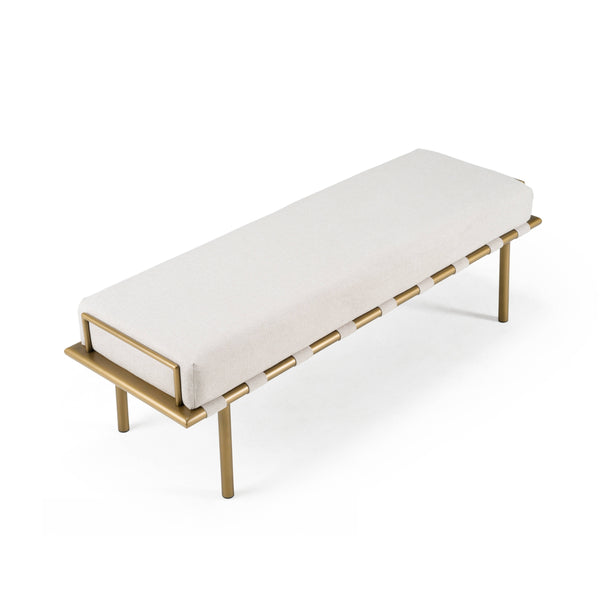 Hathaway Modern Beige Fabric + Antique Brass Dining Bench