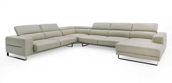 Divani Casa Hawkey Contemporary Light Grey Leather Raf Chaise Sectional Sofa Model VGKK-KF1066-LG