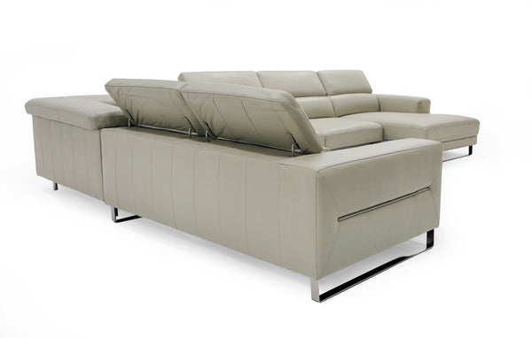 Divani Casa Hawkey Contemporary Light Grey Leather Raf Chaise Sectional Sofa Model VGKK-KF1066-LG