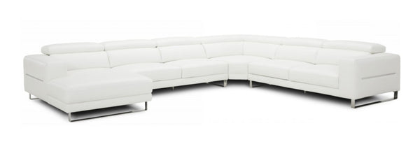 Hawkey Contemporary White Full Leather U Shaped Left Facing Sectional Sofa