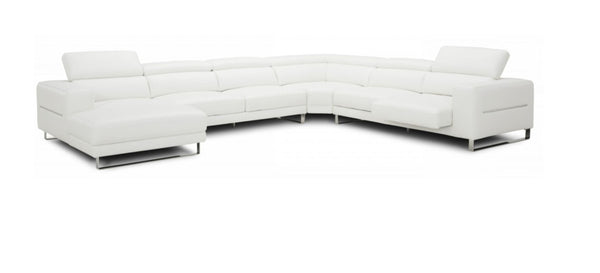 Hawkey Contemporary White Full Leather U Shaped Left Facing Sectional Sofa