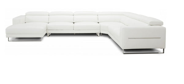 Hawkey Contemporary White Full Leather U Shaped Left Facing Sectional Sofa