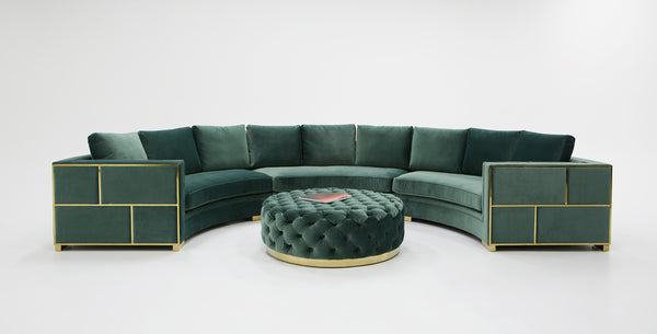 Ritner Modern Green Velvet Curved Sectional Sofa