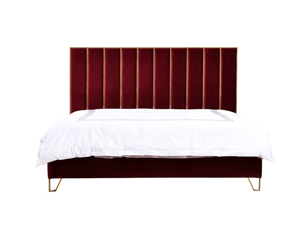 Divani Casa Reyes Modern Red Velvet & Gold Bed Model VGYUHD-1880-RED