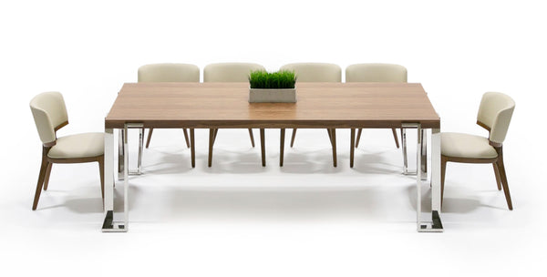 Modrest Heloise Modern Walnut & Stainless Steel Dining Table Model VGBB-MI1502A-WAL-DT