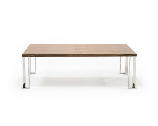 Modrest Heloise Modern Walnut & Stainless Steel Dining Table Model VGBB-MI1502A-WAL-DT