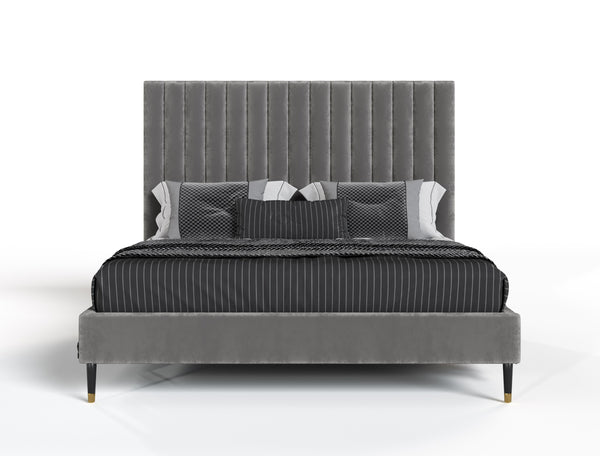 Modrest Hemlock Modern Grey Velvet Bed Model VGKKB606X-GRY-BED