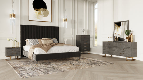 Modrest Hemlock Howard Modern Dark Grey Velvet And Shagreen Grey Queen Bedroom Set Model VGKKB606-GRY-H-SET-Q