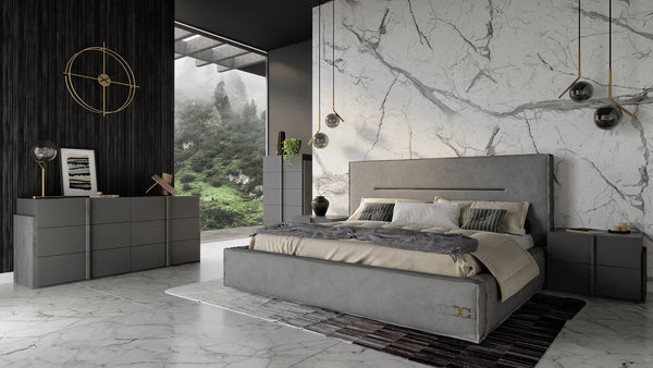 California King Lamod Italia Hollywood Italian Contemporary Grey Leather Bed Model VGDDHOLLYWOOD-EK-CK