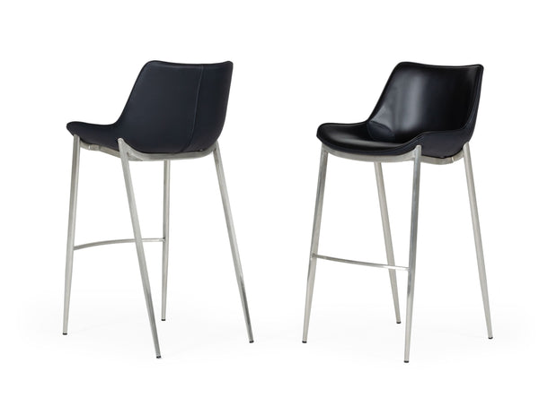 Modrest Hooper Modern Black Eco Leather Bar Stool (Set Of 2) Model VGHR5400B-BLK