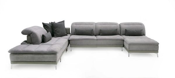 David Ferrari Horizon Modern Grey Fabric & Grey Leather U Shaped Sectional Sofa Model VGFTHORIZON-GREY