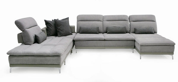 David Ferrari Horizon Modern Grey Fabric & Grey Leather U Shaped Sectional Sofa Model VGFTHORIZON-GREY