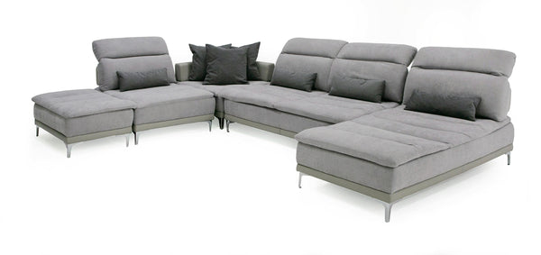 David Ferrari Horizon Modern Grey Fabric & Grey Leather U Shaped Sectional Sofa Model VGFTHORIZON-GREY