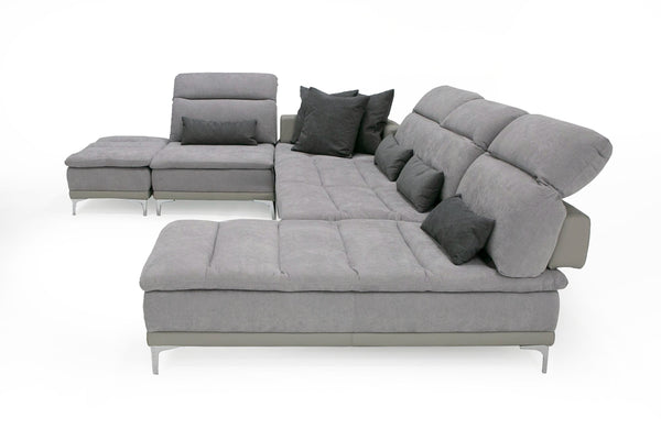 David Ferrari Horizon Modern Grey Fabric & Grey Leather U Shaped Sectional Sofa Model VGFTHORIZON-GREY