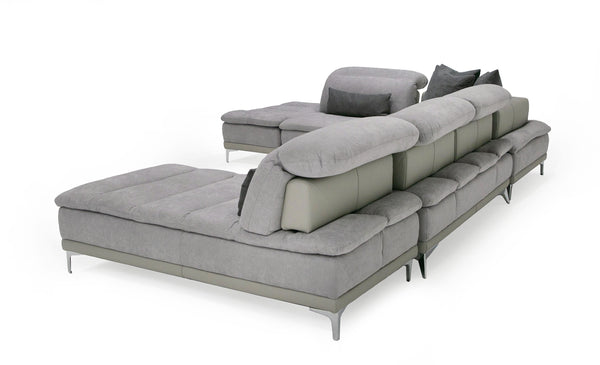 David Ferrari Horizon Modern Grey Fabric & Grey Leather U Shaped Sectional Sofa Model VGFTHORIZON-GREY