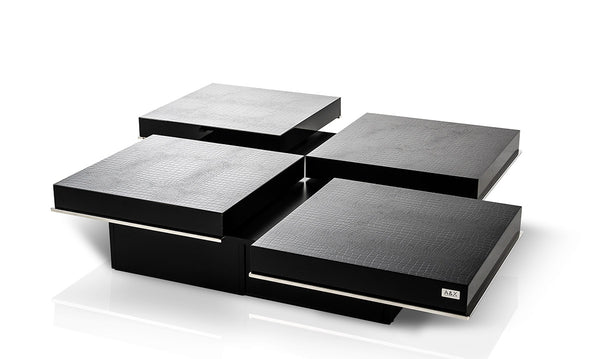 Horizon Modern Black Crocodile Coffee Table With Pull Out Squares Model VGUNAK856-120C-BLK