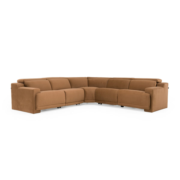 Horton Modern Brown Fabric Sectional w/ 3 Recliners