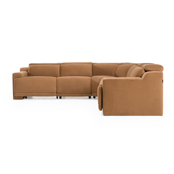 Horton Modern Brown Fabric Sectional w/ 3 Recliners