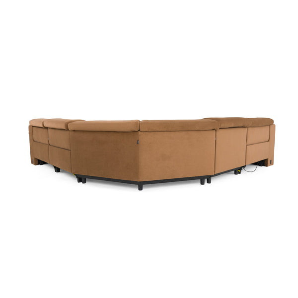 Horton Modern Brown Fabric Sectional w/ 3 Recliners