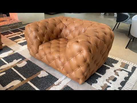 Divani Casa Dexter Transitional Camel Full Italian Leather Tufted Sofa Model VGEV-114-BR-S