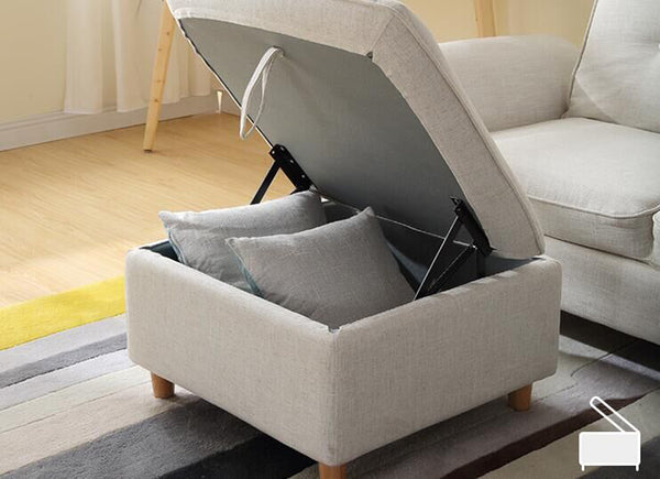 Divani Casa Jeremiah Modern Ivory Fabric Sofabed & Ottoman With Storage Model VGKNI3062-IVY