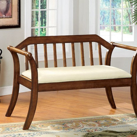 Furniture of America Derby Dark Oak/Beige Cottage Bench Model CM-BN6681