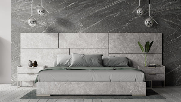 Nova Domus Queen Size Marbella Italian Modern Grey Marble Bed With 2 Nightstands Model VGACMARBELLA-GRY-BED-Q