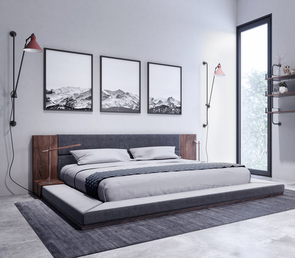 Queen Nova Domus Jagger Modern Dark Grey & Walnut Bed Model VGMABR-55-BED-Q
