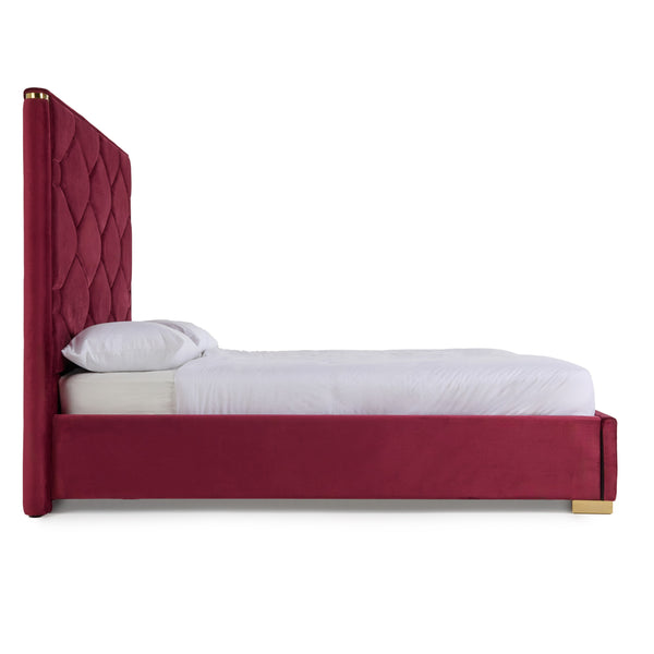 Janet Modern Red Velvet + Gold Bed