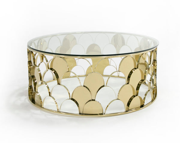 Modrest Javier Modern Glass & Gold Round Coffee Table Model VGVCCT088