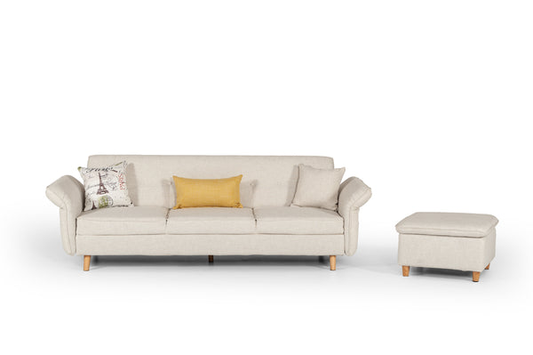 Divani Casa Jeremiah Modern Ivory Fabric Sofabed & Ottoman With Storage Model VGKNI3062-IVY