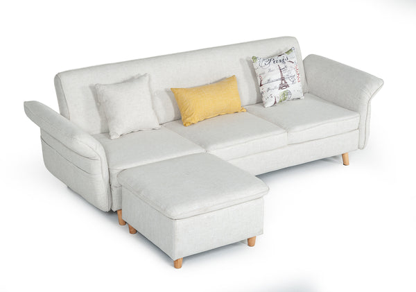 Divani Casa Jeremiah Modern Ivory Fabric Sofabed & Ottoman With Storage Model VGKNI3062-IVY