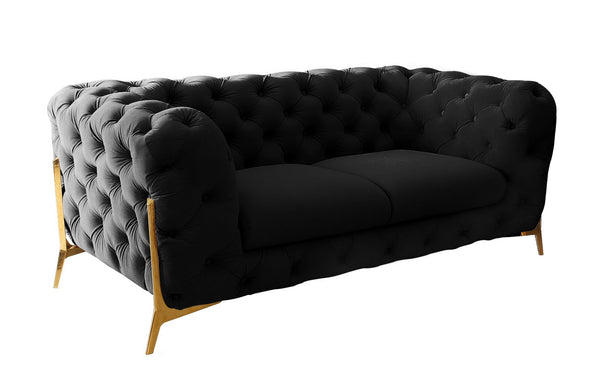 Quincey Transitional Black Velvet Loveseat