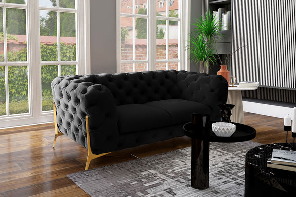 Quincey Transitional Black Velvet Loveseat