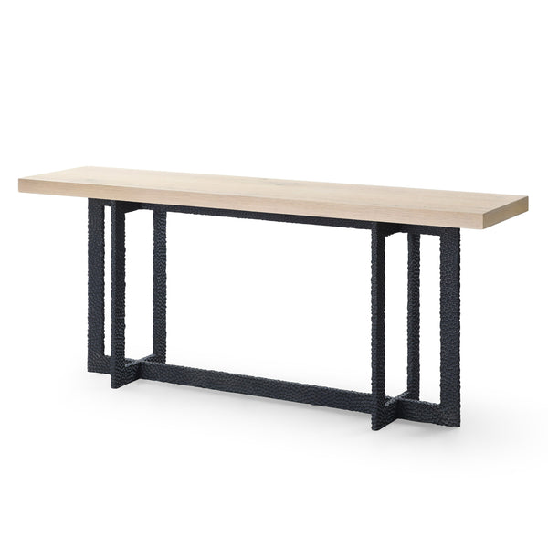 K8963 Sample Natural Oak + Black Metal Console Table