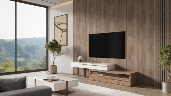 Modrest Karlstad Modern White & Walnut Tv Stand Model VGBB-MF1901TV