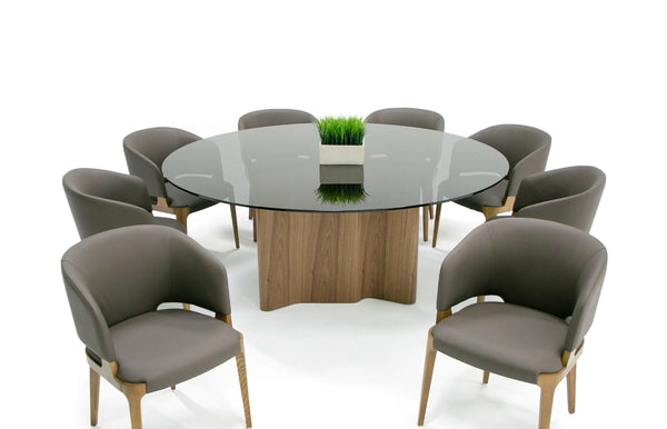 Modrest Kaye Modern Walnut & Glass 71" Round Dining Table Model VGBBMI2102A-BRN-DT