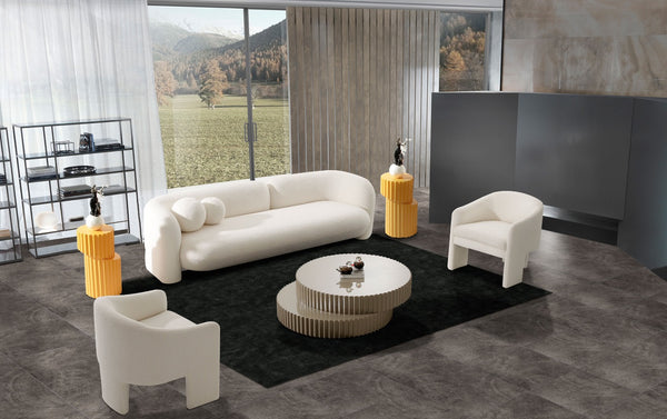 Khan Modern 4-Seater Off White Fabric Sofa