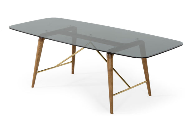 Modrest Kipling Modern Smoked Glass & Walnut Large Dining Table Model VGCSDT-16111-LRG-WAL-DT