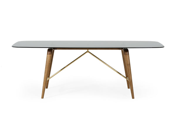 Modrest Kipling Modern Smoked Glass & Walnut Large Dining Table Model VGCSDT-16111-LRG-WAL-DT