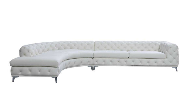 Divani Casa Kohl Contemporary White Laf Curved Shape Sectional Sofa With Chaise Model VGEV-2179-WHT-LAF-SECT