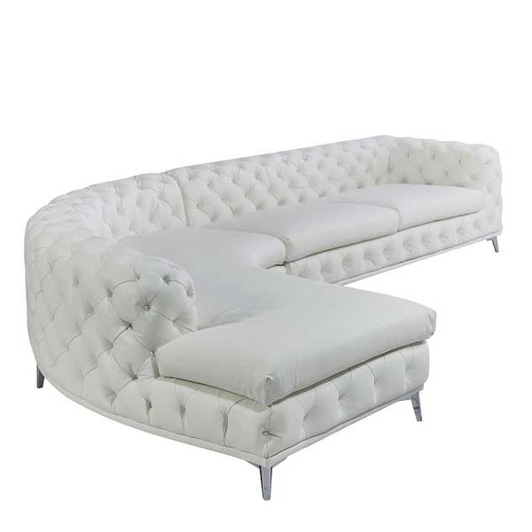 Divani Casa Kohl Contemporary White Laf Curved Shape Sectional Sofa With Chaise Model VGEV-2179-WHT-LAF-SECT